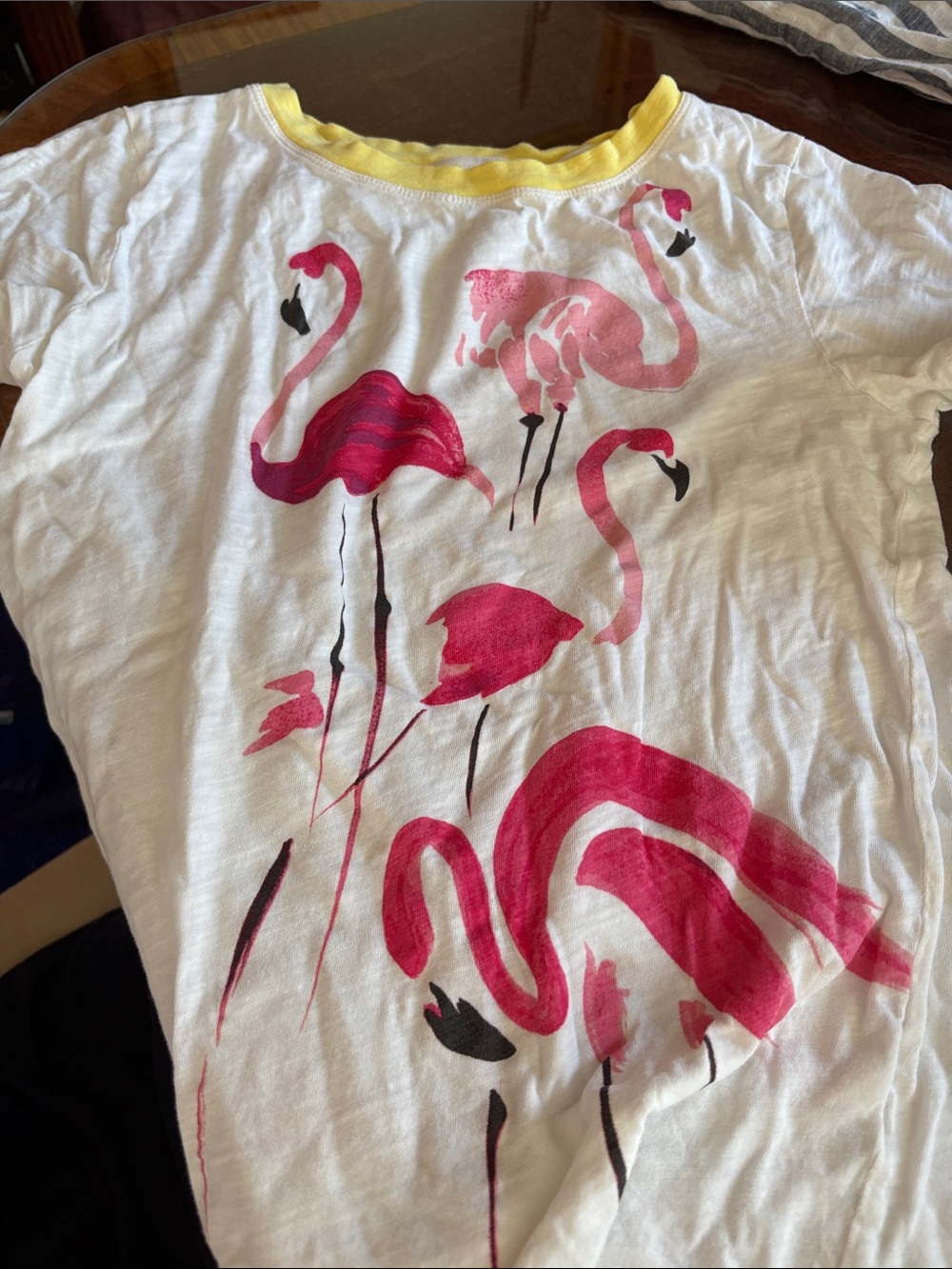 J. Crew White Tee with Yellow Trim